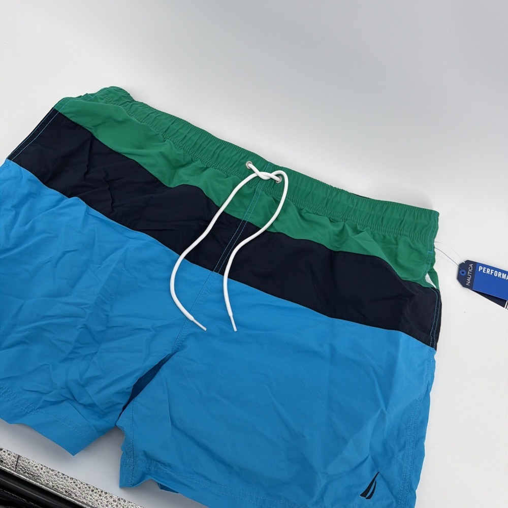 Nautica Men's Green, Aqua & Navy Color Block Swim‎ Trunks - XXL 40/42 New